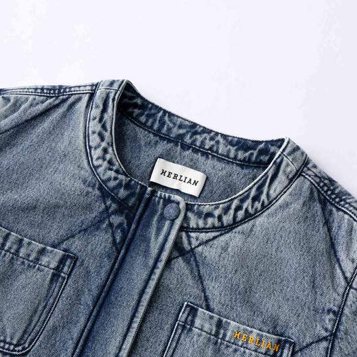 HERLIAN 2025冬季新品千鸟格袖口拼接牛仔短外套女士 商品图3