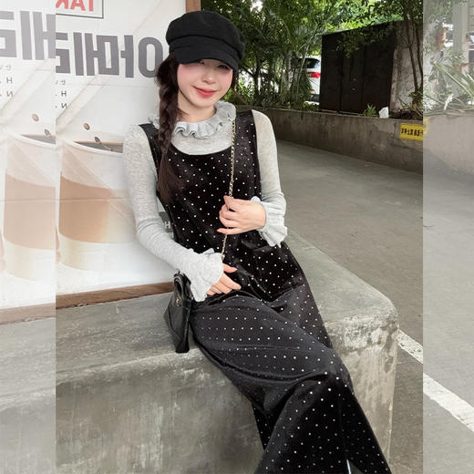 西遇丝绒波点连衣裙女冬季新款高领喇叭袖针织衫连衣裙套装SS051856/SS051857 商品图4