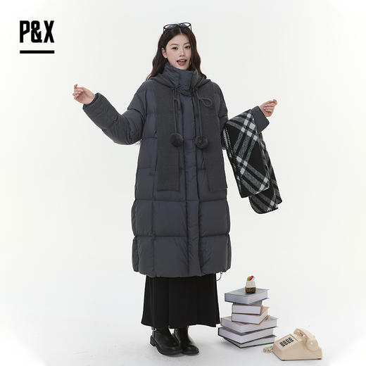 P&X设计师女装2025冬季户外防风连帽长款羽绒服825424065 深灰 商品图0