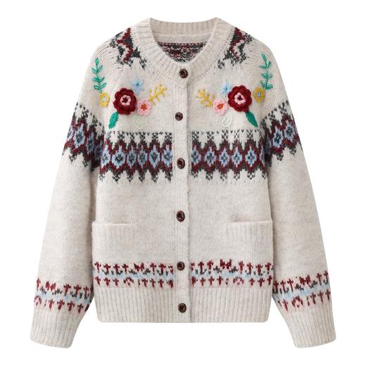 D112060立体钩花费尔岛针织开衫毛衣外套上衣女 商品图2