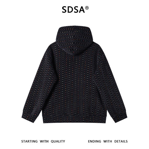 SDSA男士秋冬新款痞帅男装美式彩色竖纹提花连帽卫衣百搭复古上衣 商品图4