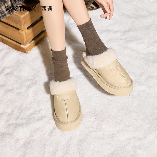 西遇厚底毛毛鞋女新款冬季外穿包头棉拖鞋保暖加绒雪地靴半拖V2457331 商品图2