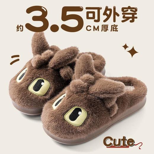 【可爱无芽仔棉拖鞋】女款冬季居家室内防滑厚底毛绒保暖包头拖鞋外穿 商品图3