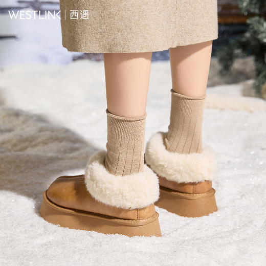 西遇厚底雪地靴女新款冬季百搭外穿毛毛鞋加厚加绒保暖棉鞋子V2457330 商品图3