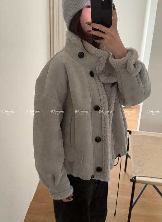 【GZ】无忧购 皮毛一体加厚保暖立领复古短款麂皮绒羊羔毛外套女1837# 商品图1