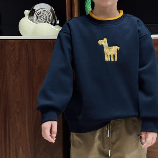 【马上有钱❀儿童加厚摇粒绒刺绣卫衣25822】保暖抗风微防水，撞色圆领设计，设计时尚 商品图0