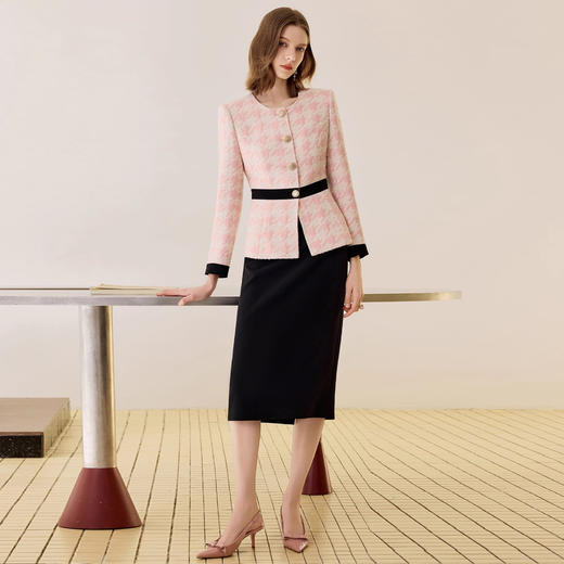 IWY/职业套裙女粉色千鸟格小香风西装套装轻奢女神范撞色高级感秋冬外套25C842+WS0128 商品图5