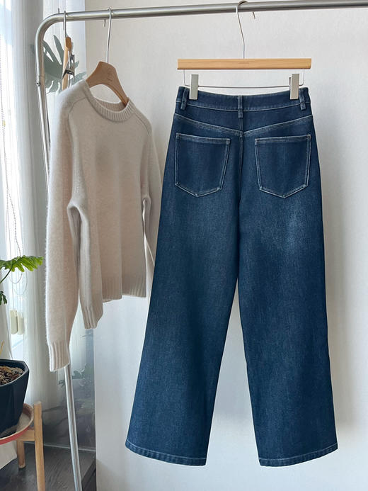 【直筒直腿】噢蜜ooomeooo直筒加绒牛仔蓝仔裤 商品图11