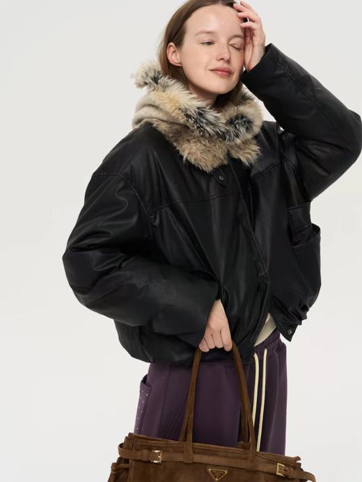 local tag/lt25awk39/冬日的肖像 温暖毛领环保皮夹克棉服 商品图4