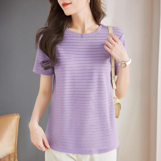 薄款冰丝针织短袖t恤女宽松大码圆领上衣夏季2025年新款女装小衫 商品图3