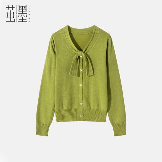 茧墨 优雅温柔蝴蝶结V领浣熊绒开衫毛衣 商品图0