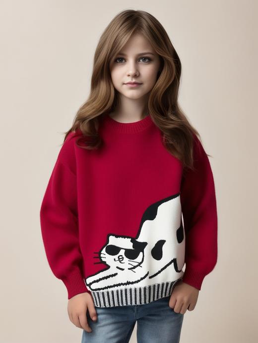 🎁【满赠活动】MOKA莫卡儿童羊绒衫 设计师款（钢琴上的猫） 商品图0