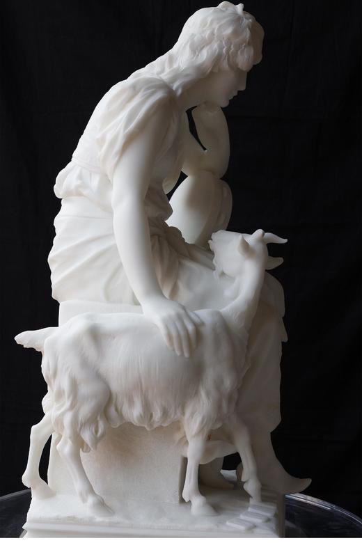 独角鹿西洋古董1880-1890年代法国雕塑家Pierre Jules Roulleau签名出品卡拉拉大理石雕塑「Esmeralda 艾斯梅拉达」 商品图4