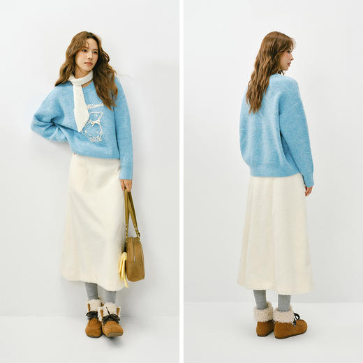 森马毛衣女冬季oversize小羊落肩2025新款温柔甜美可爱慵懒套头衫 商品图4