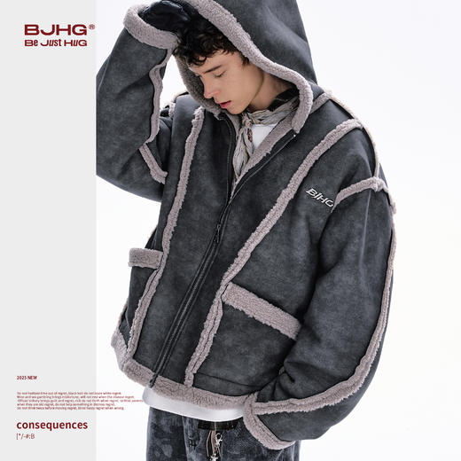 BJHG不计后果美拉德棉服外套男款冬季皮毛一体加厚保暖连帽棉衣女 商品图3