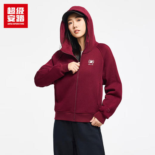 超级安踏加绒连帽外套女士秋冬保暖网球复古休闲百搭运动夹克162548723U 商品图1