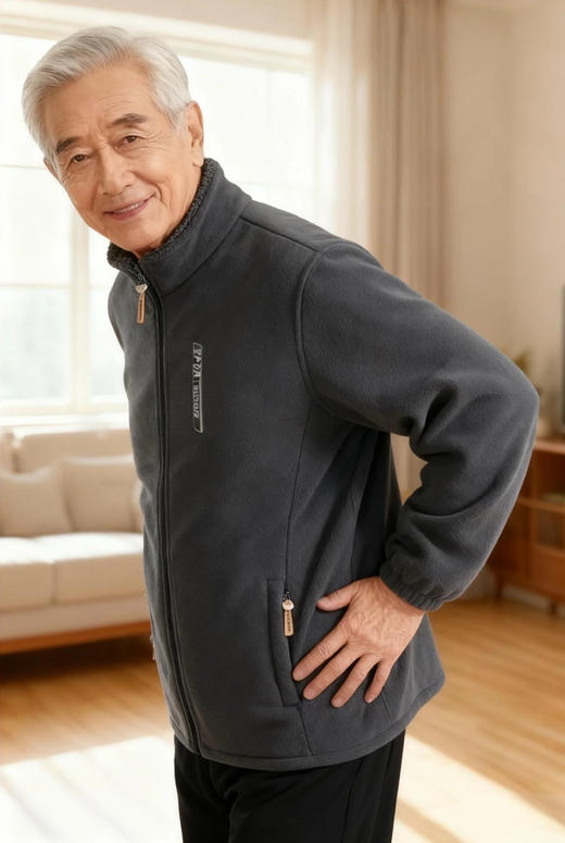 御寒神器 秋冬摇粒绒外套男中老年外套中年爸爸加厚外套加绒加厚宽松立领开衫抓绒上衣卫衣中老年爸爸装 商品图0