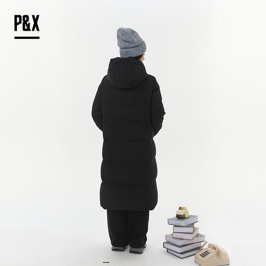 P&X设计师女装2025冬季连帽户外防风长款羽绒服825424027 黑色 商品图4