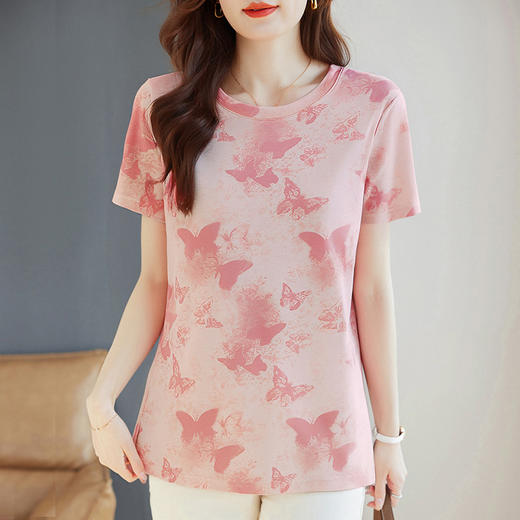 冰丝短袖t恤女士夏装新款时尚洋气小衫大码印花上衣中长款打底衫 商品图0
