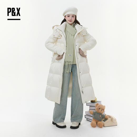 P&X设计师女装2025冬季保暖收腰绗缝长款羽绒服825424058 杏色 商品图1