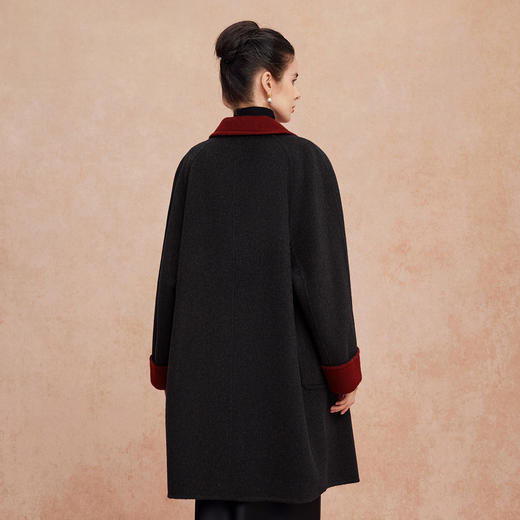 QH923斯尔丽25新款双面双色轻国风H身形盘扣简洁大方OL通勤羊毛大衣 商品图1