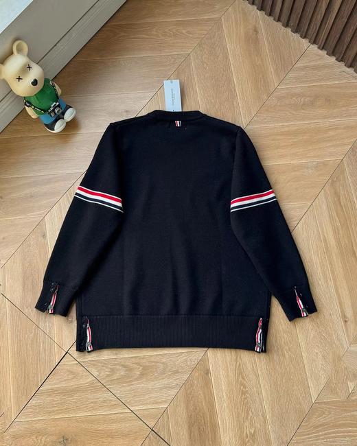 D112043圆领袖臂彩条4色针织毛衣男女情侣款套头毛衣 商品图7