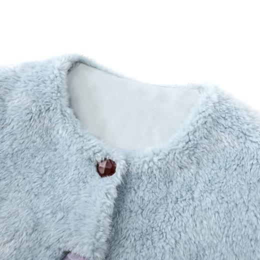 D112054浅黄色带围巾毛毛外套夹棉短款25秋冬季新款女装蓝色长袖上衣 商品图4