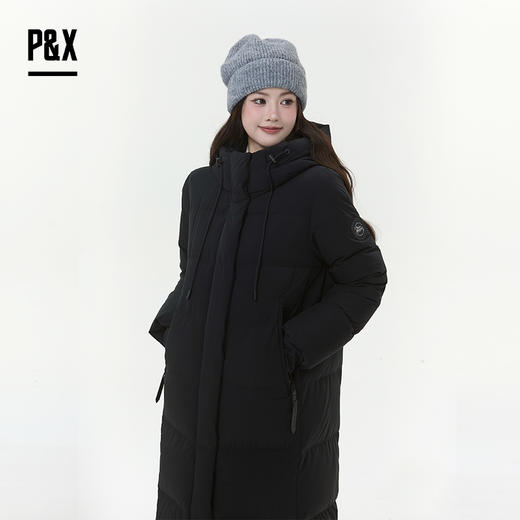P&X设计师女装2025冬季连帽户外防风长款羽绒服825424027 黑色 商品图3