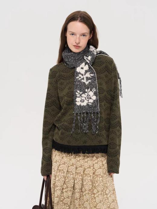 local tag/lt25awk58/壁炉热茶 流苏边提花针织上衣 商品图0