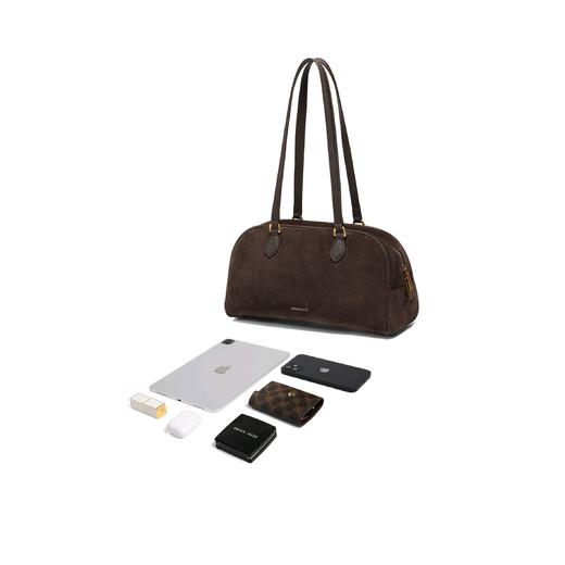 BF楼百丽反绒麂皮包包女2026春款通勤大号单肩保龄球波士顿包BL864AX6 商品图1