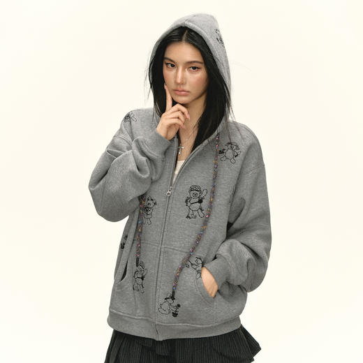 Ariseism 美式复古设计感加绒小熊大外套连帽卫衣女秋季新款 商品图1