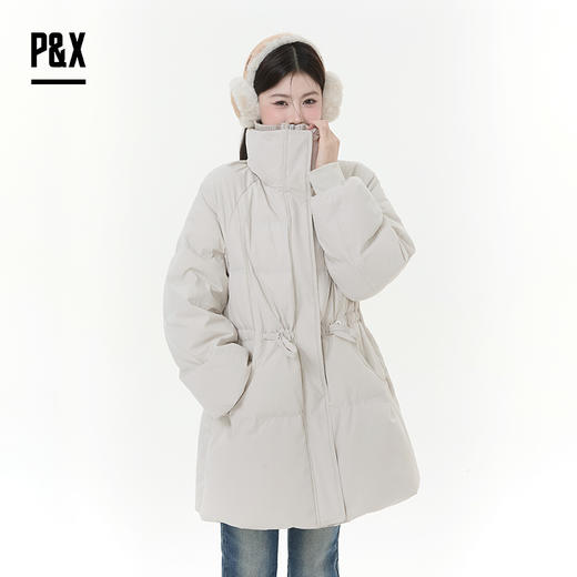 P&X设计师女装2025冬季收腰温柔保暖中长款羽绒服825424059 杏色 商品图0