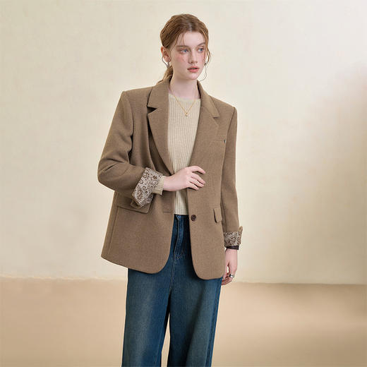 西遇英伦风复古毛呢西装外套女秋季新款气质翻领高级感西服V3655266 商品图3
