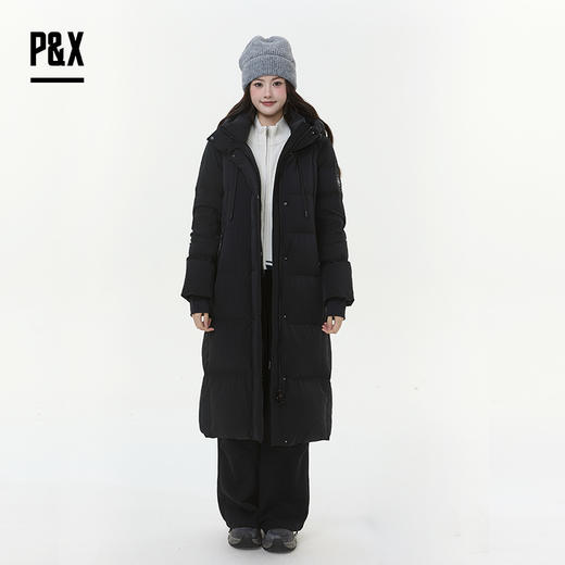 P&X设计师女装2025冬季连帽户外防风长款羽绒服825424027 黑色 商品图2