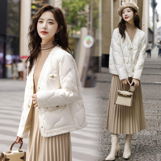 2025年冬季新款轻薄羽绒服小香风白鸭绒外套HJY23678 商品图1