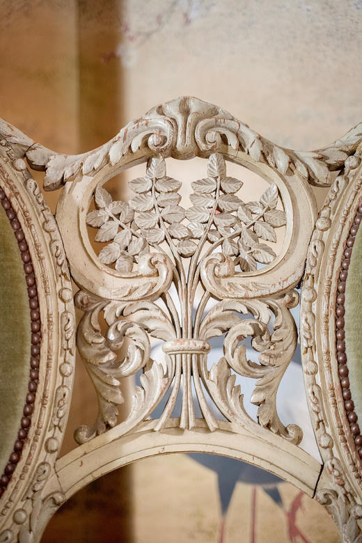 独角鹿西洋古董1950年代法国出品路易十五风格古典卷叶纹实木漆面精雕装饰绿色丝绒面双人位沙发 商品图7