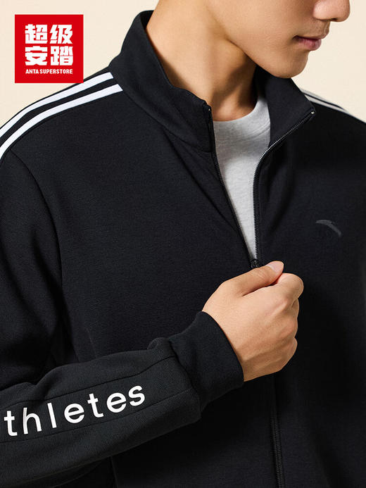 超级安踏运动外套男女同款秋季经典双条纹复古针织立领夹克上衣172538708U 商品图1