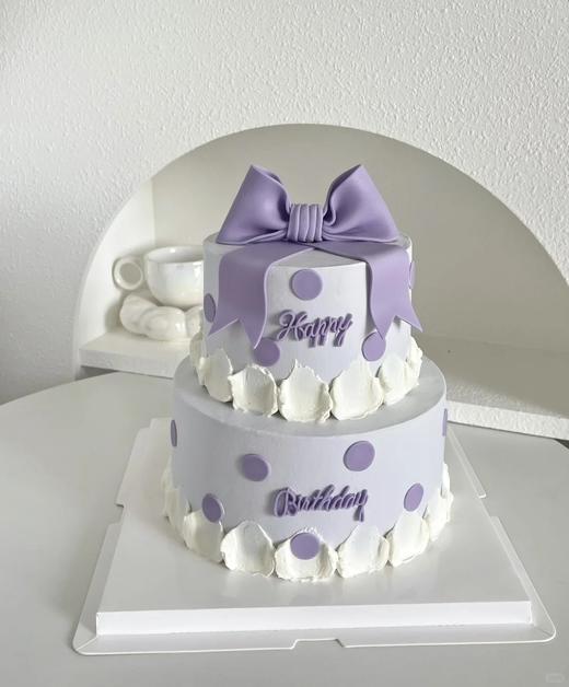 【周年庆精选】紫色蝴蝶结双层蛋糕 商品图0