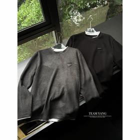 Team Yang-秋冬新品P家莱赛尔羊毛加绒假两件极简风长袖T恤0051