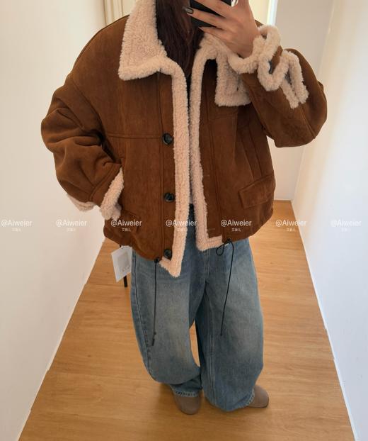 【GZ】无忧购 皮毛一体加厚保暖立领复古短款麂皮绒羊羔毛外套女1837# 商品图0