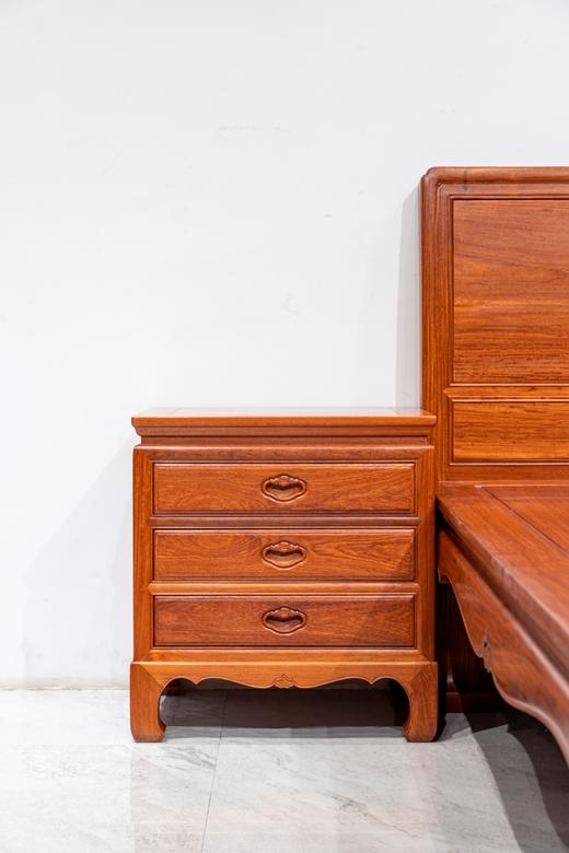 红桥红  家具严选  缅甸花梨（大果紫檀）【150 如意素面大脚 高低床 三件套】 商品图2