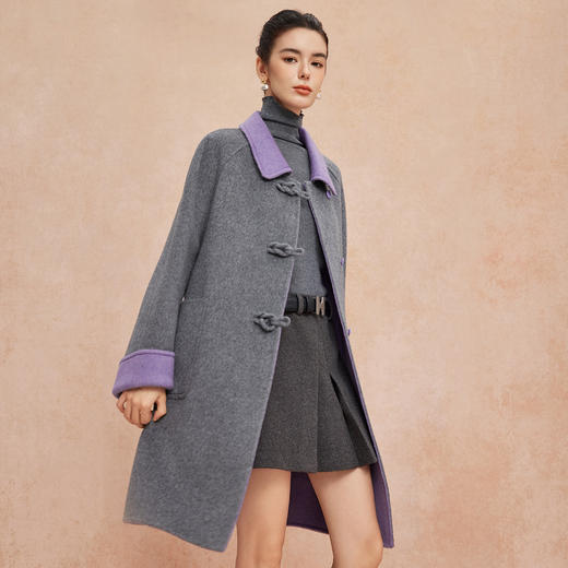 QH923斯尔丽25新款双面双色轻国风H身形盘扣简洁大方OL通勤羊毛大衣 商品图7