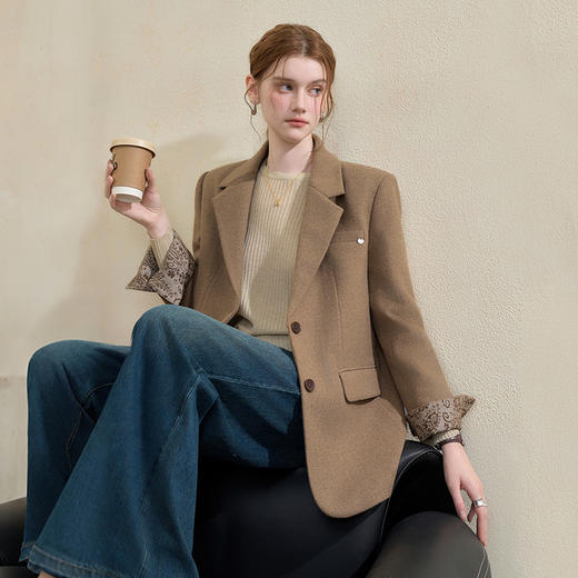 西遇英伦风复古毛呢西装外套女秋季新款气质翻领高级感西服V3655266 商品图0