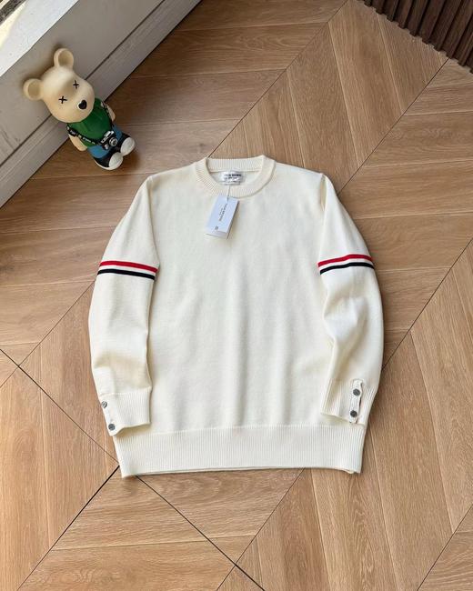 D112043圆领袖臂彩条4色针织毛衣男女情侣款套头毛衣 商品图5