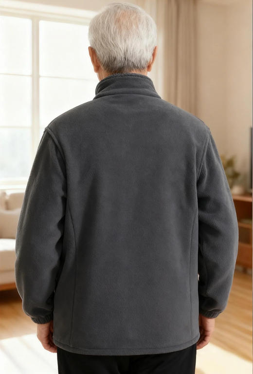 御寒神器 秋冬摇粒绒外套男中老年外套中年爸爸加厚外套加绒加厚宽松立领开衫抓绒上衣卫衣中老年爸爸装 商品图3