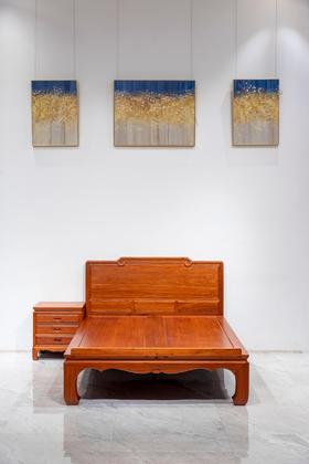 红桥红  家具严选  缅甸花梨（大果紫檀）【150 如意素面大脚 高低床 三件套】