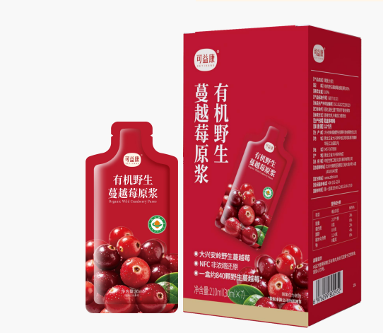 可益康有机野生蔓越莓原浆  600项农残合格 酸甜丝滑  30ml*7袋*1盒
