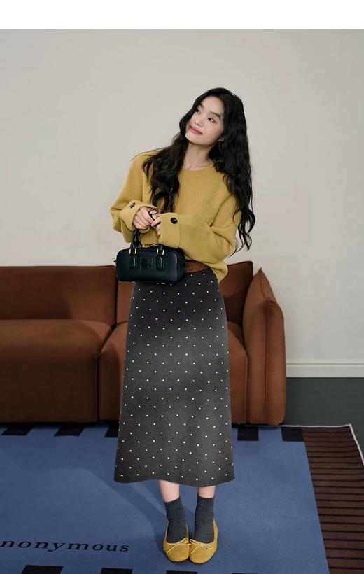 D112055深灰色波点毛衣裙a字裙半身裙25秋冬季穿搭新款女长裙子半裙 商品图9