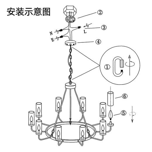 美国 复古铁艺吊灯 带灯罩 10灯头（不含灯泡） 商品图3