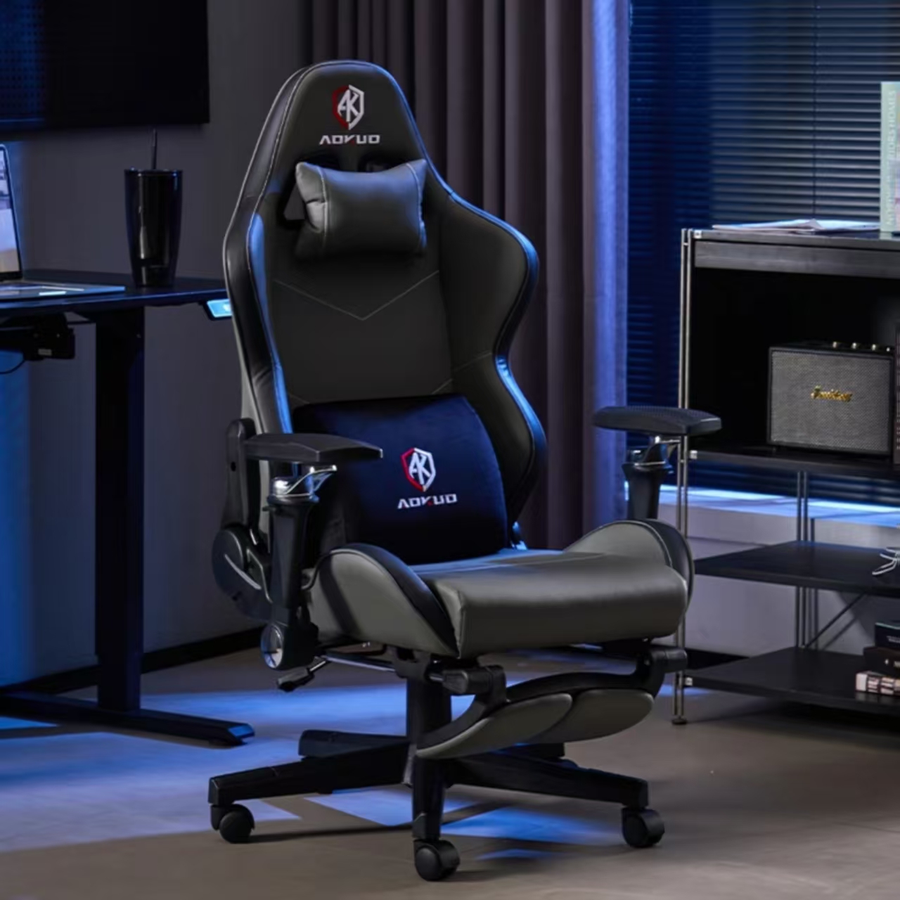 奥括人体工学电竞椅子家用舒适办公椅带脚托升降旋转游戏椅